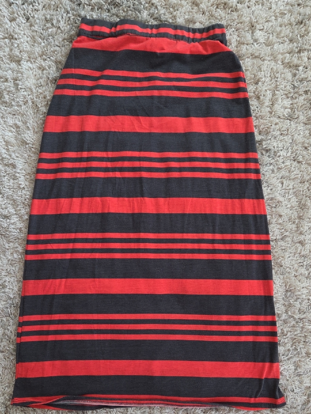 Ambiance Red and Black Striped Maxi Skirt